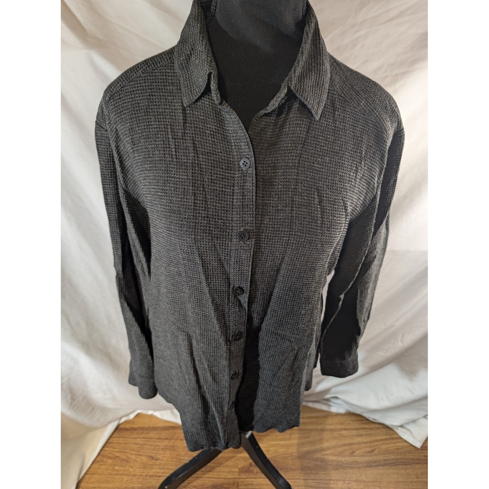 Eileen Fisher Sweater Womens PS Gray Button Up Wool Blend Knit Textured Shirt